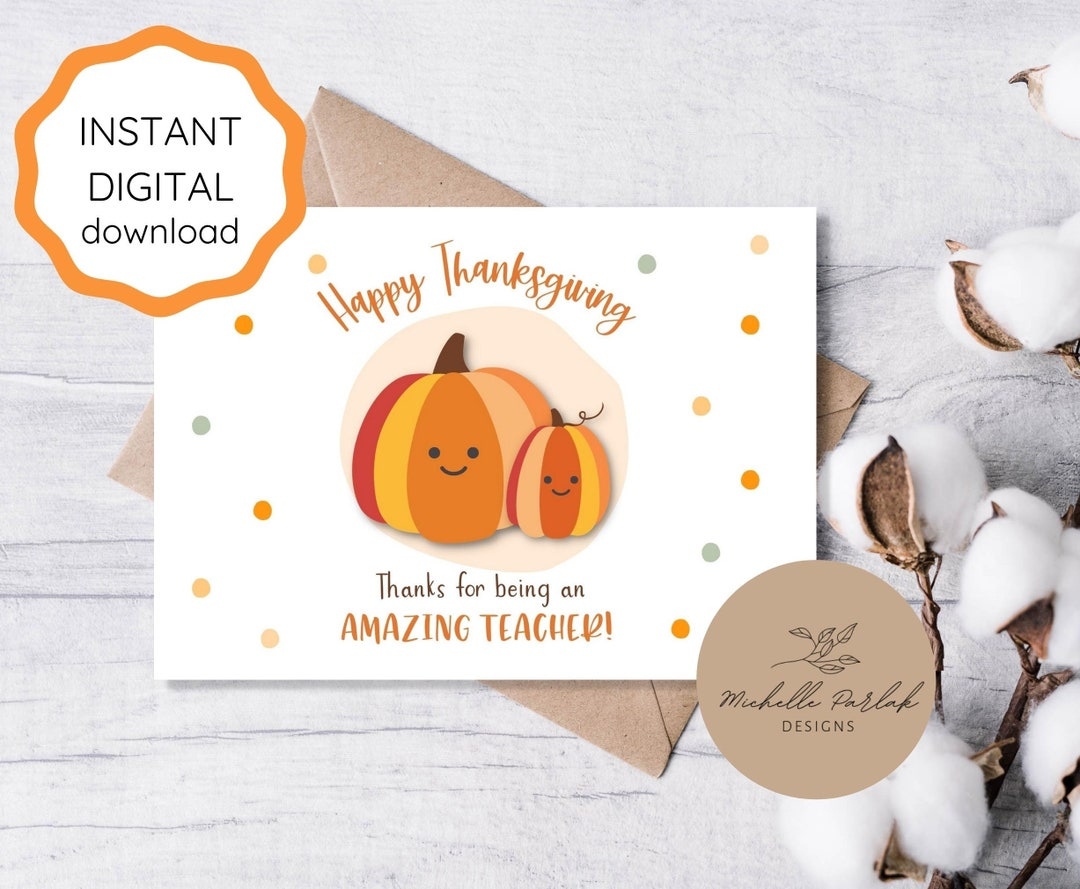 Printable Thanksgiving Card For Teacher Appreciation Fall Theme Appreciation Note Thanksgiving Teacher Gift Holiday Card For Educator - Etsy within Thanksgiving Cards Teacher