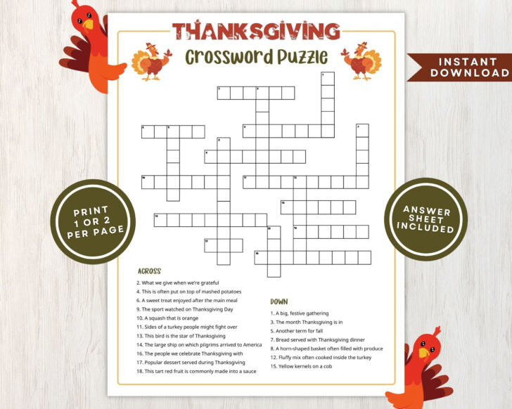 Free Printable Thanksgiving Crossword Puzzles For Adults