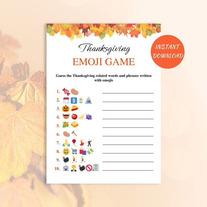 Thanksgiving Emoji Game Free Printable