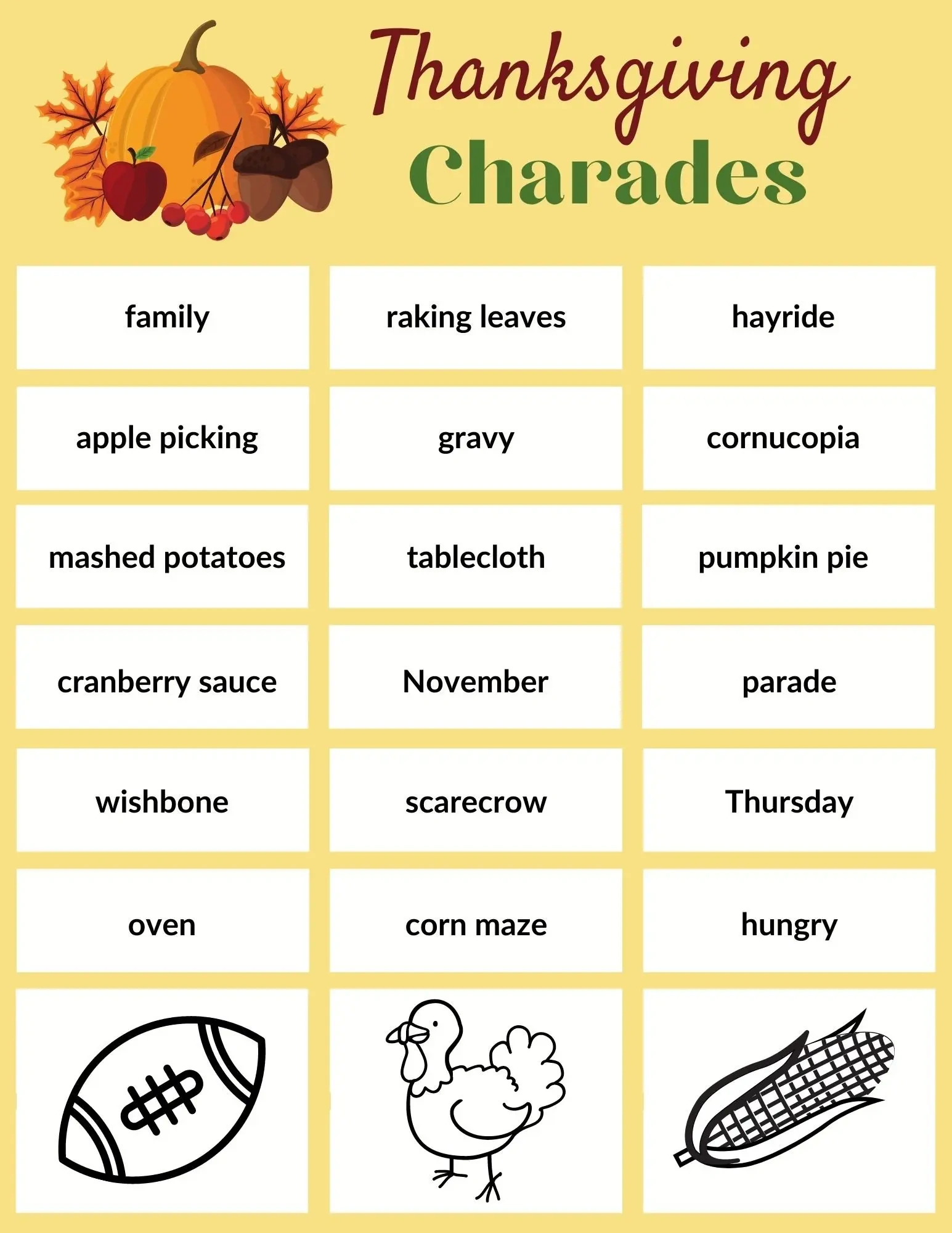 Printable Thanksgiving Game Of Charades - Moneywise Moms - Easy intended for Thanksgiving Charades Printable