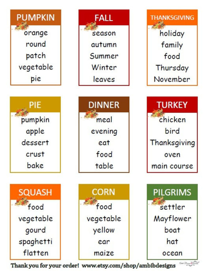 Free Printable Thanksgiving Taboo Cards