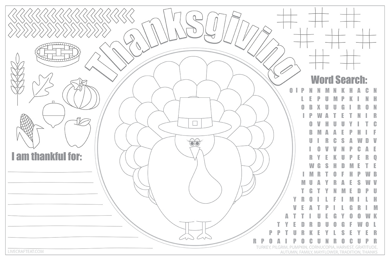 Printable Thanksgiving Placemats For Kids - Free | Live Craft Eat for Thanksgiving Placemat Printable