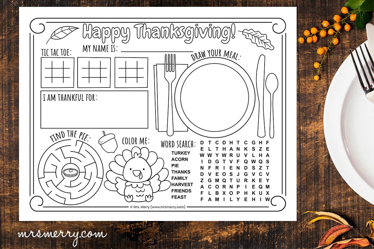 Printable Thanksgiving Placemats To Color | Mrs. Merry regarding Thanksgiving Plate Printable