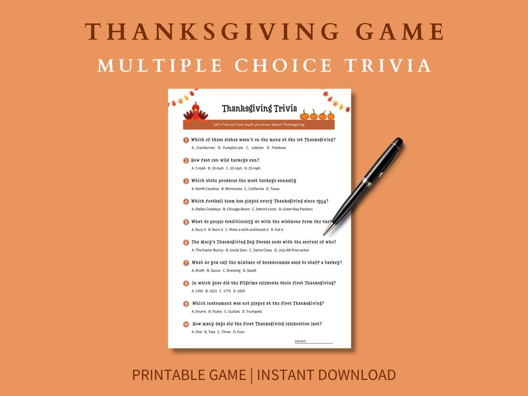 Printable Thanksgiving Trivia 2024 Multiple Choice Quiz Family with Uncle Sam&amp;#039;S Thanksgiving Dinner Worksheet Answers