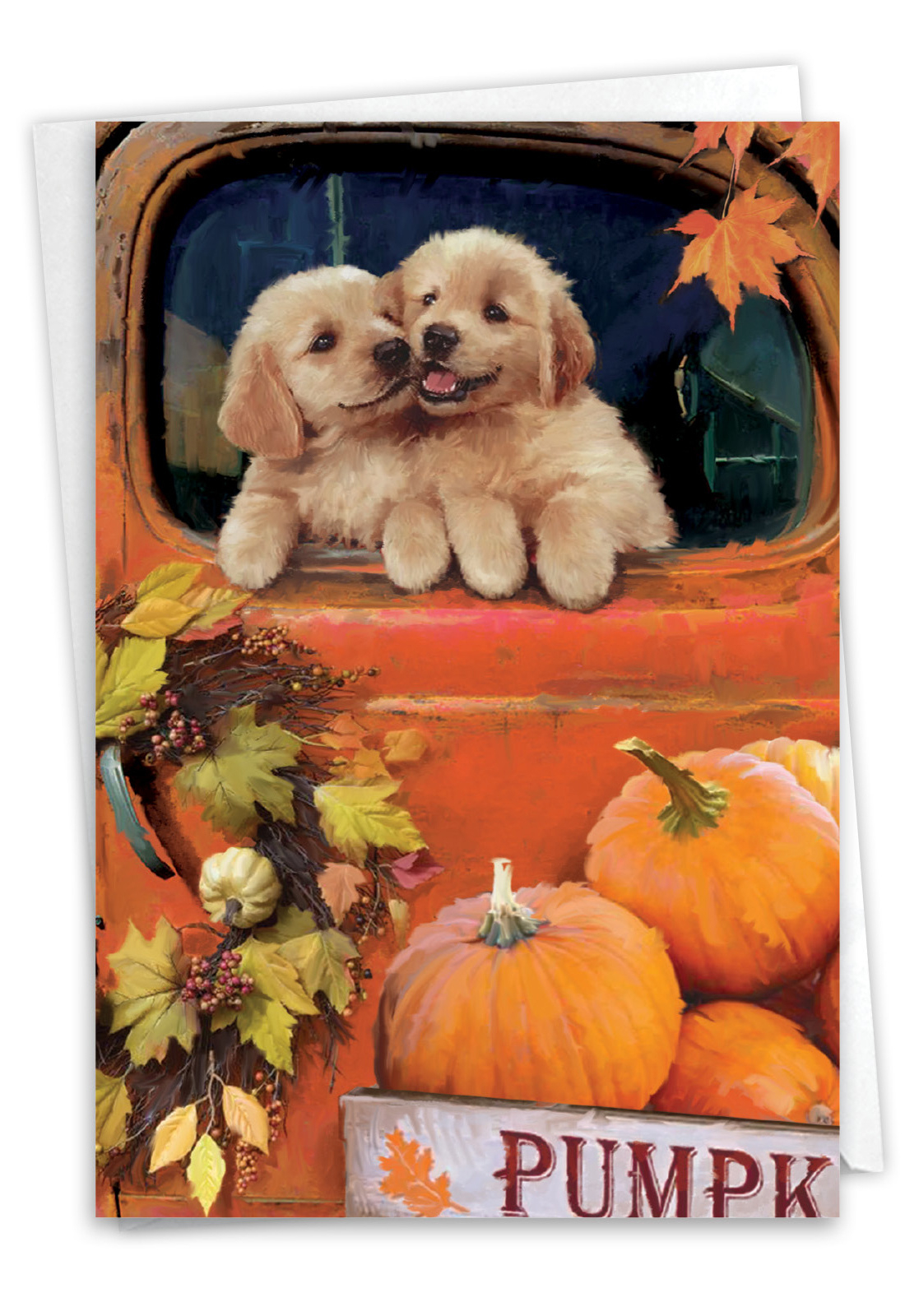 Pumpkin Puppies - Truck: Beautiful Thanksgiving Card - Dogs intended for Dog Thanksgiving Cards