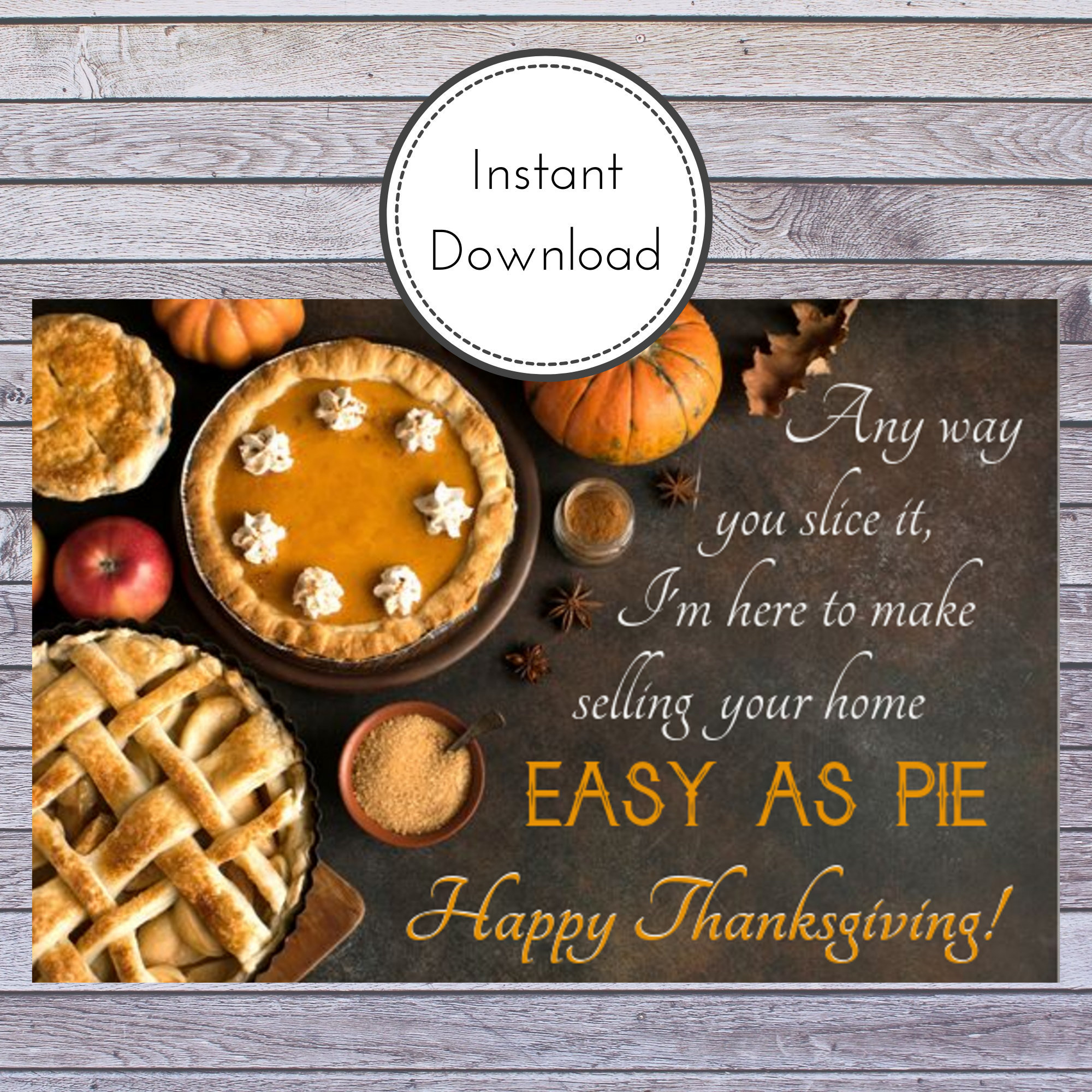 Real Estate Thanksgiving Pie Postcard Tag Label Instant Download inside Realtor Thanksgiving Cards