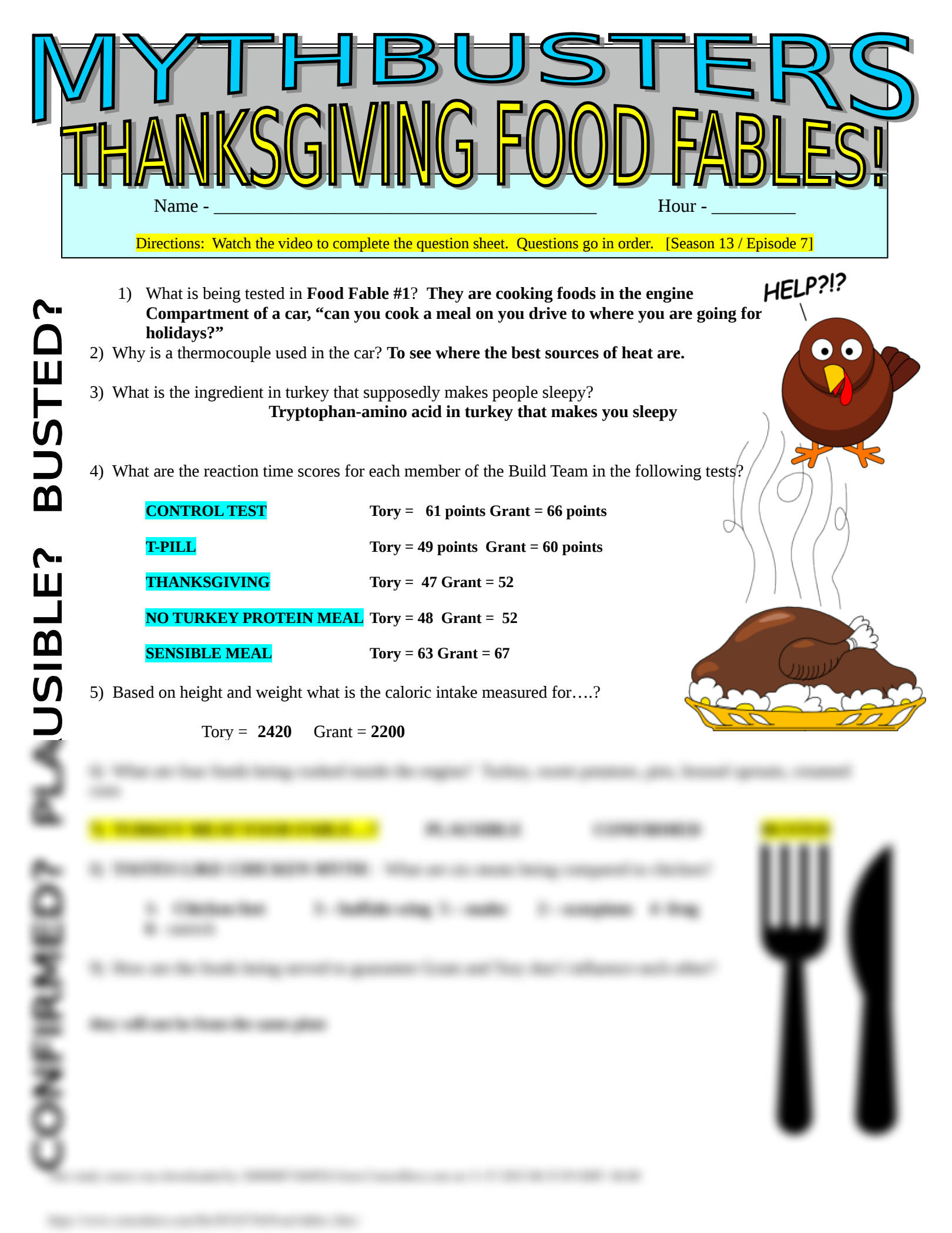 Solution: Mythbusters Thanksgiving Food Fables Activity Science regarding Mythbusters Thanksgiving Food Fables Worksheet Answers