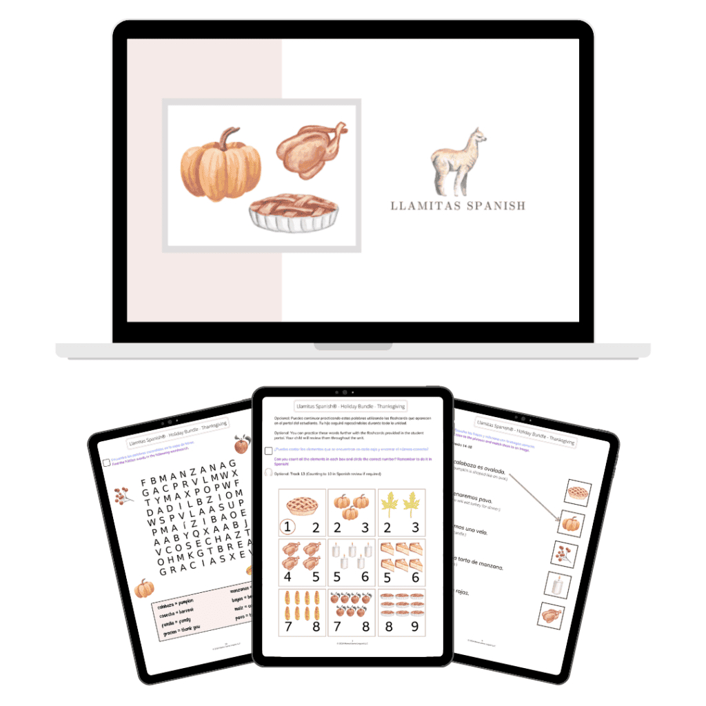 Spanish Thanksgiving Worksheets - Llamitas Spanish for Thanksgiving Spanish Worksheets