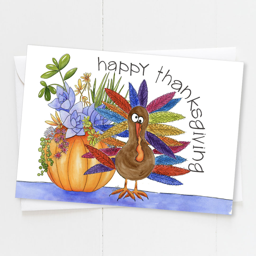 Succulents Pumpkin Turkey | Thanksgiving Card - Zinnia Sky Studio inside Thanksgiving Cards Turkey