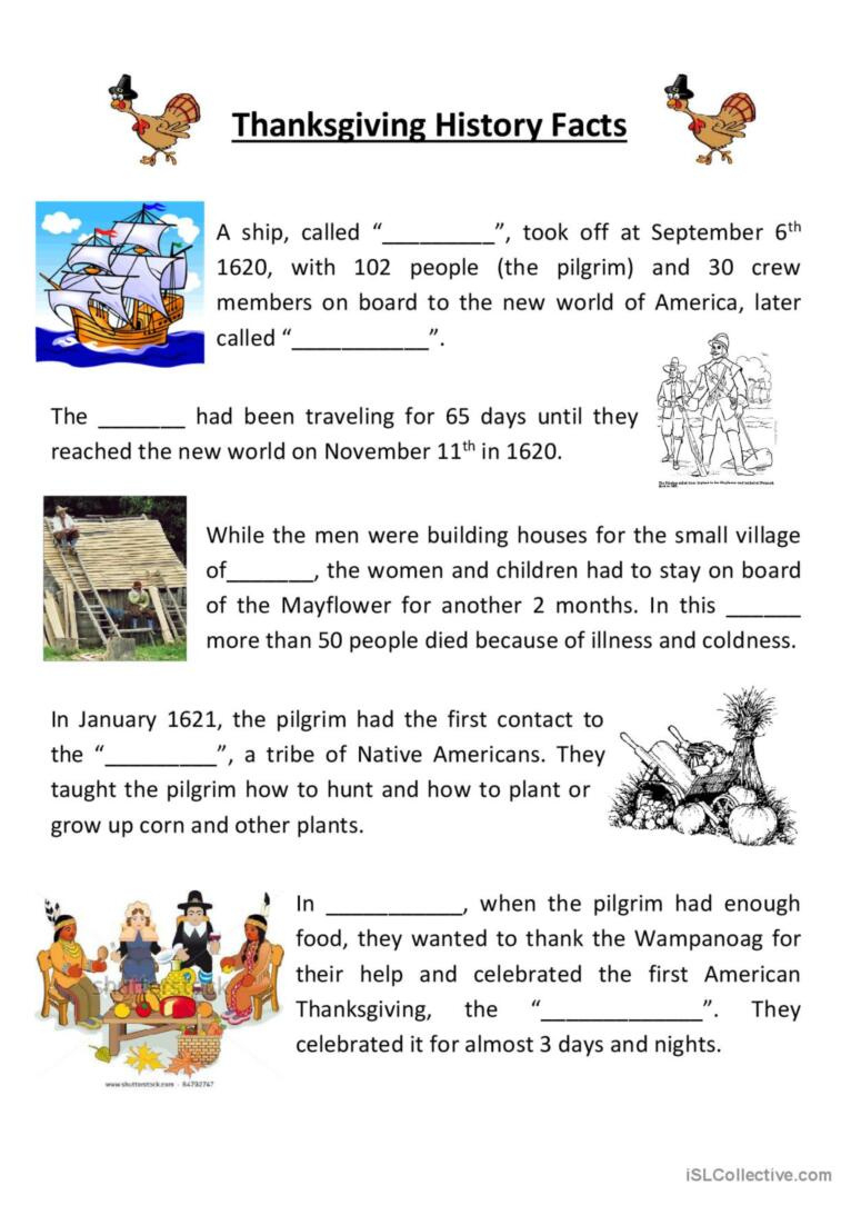 Teaching Thanksgiving History Readin…: English Esl Worksheets Pdf for Thanksgiving History Worksheets