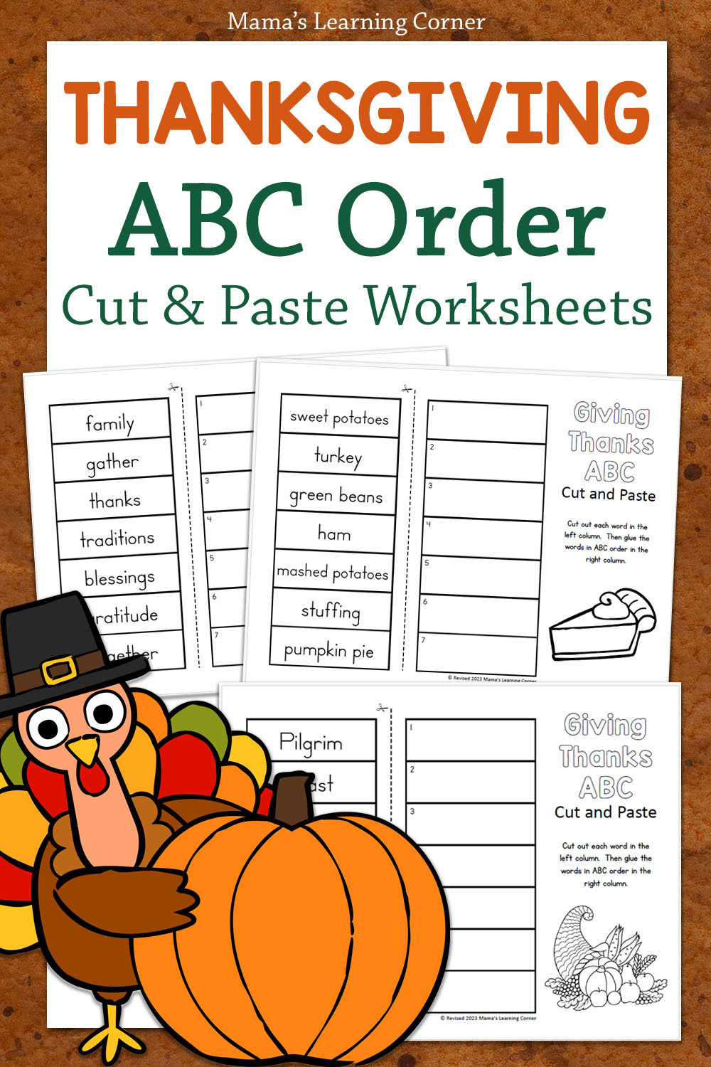 Thanksgiving Abc Order Cut And Paste Worksheets - Mamas Learning in Thanksgiving Abc Order Worksheets