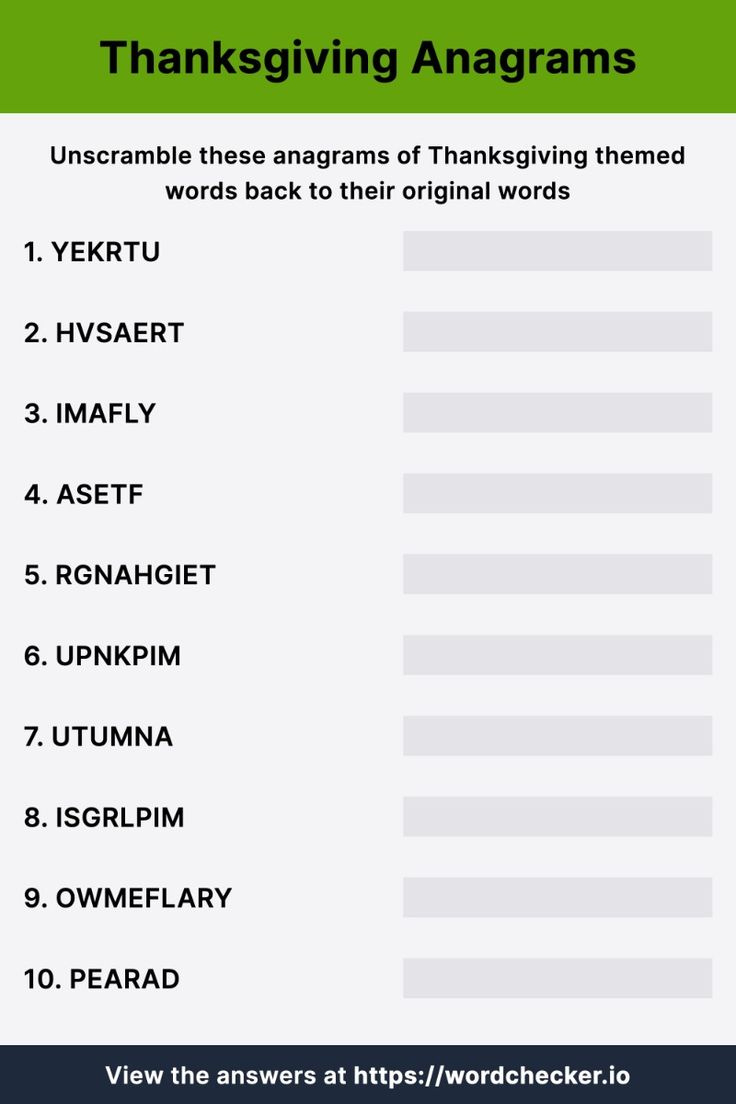 Thanksgiving Anagram Worksheet in Thanksgiving Anagrams Worksheet