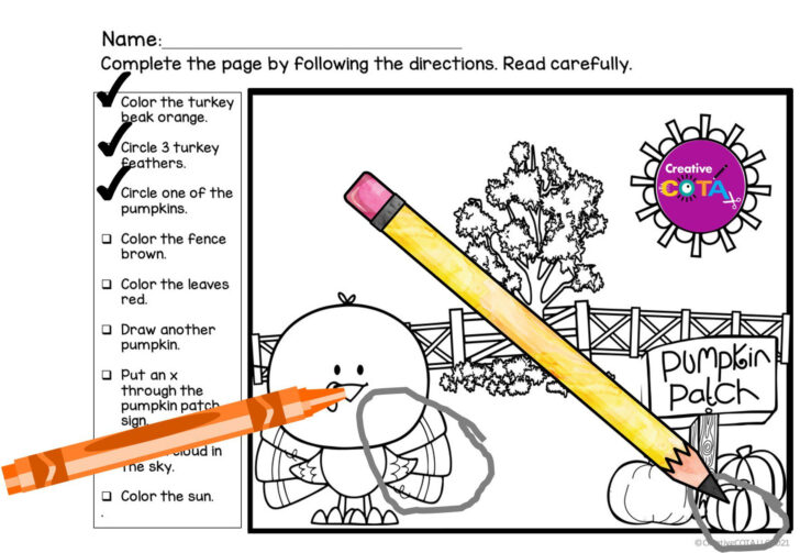 Following Directions Thanksgiving Worksheet