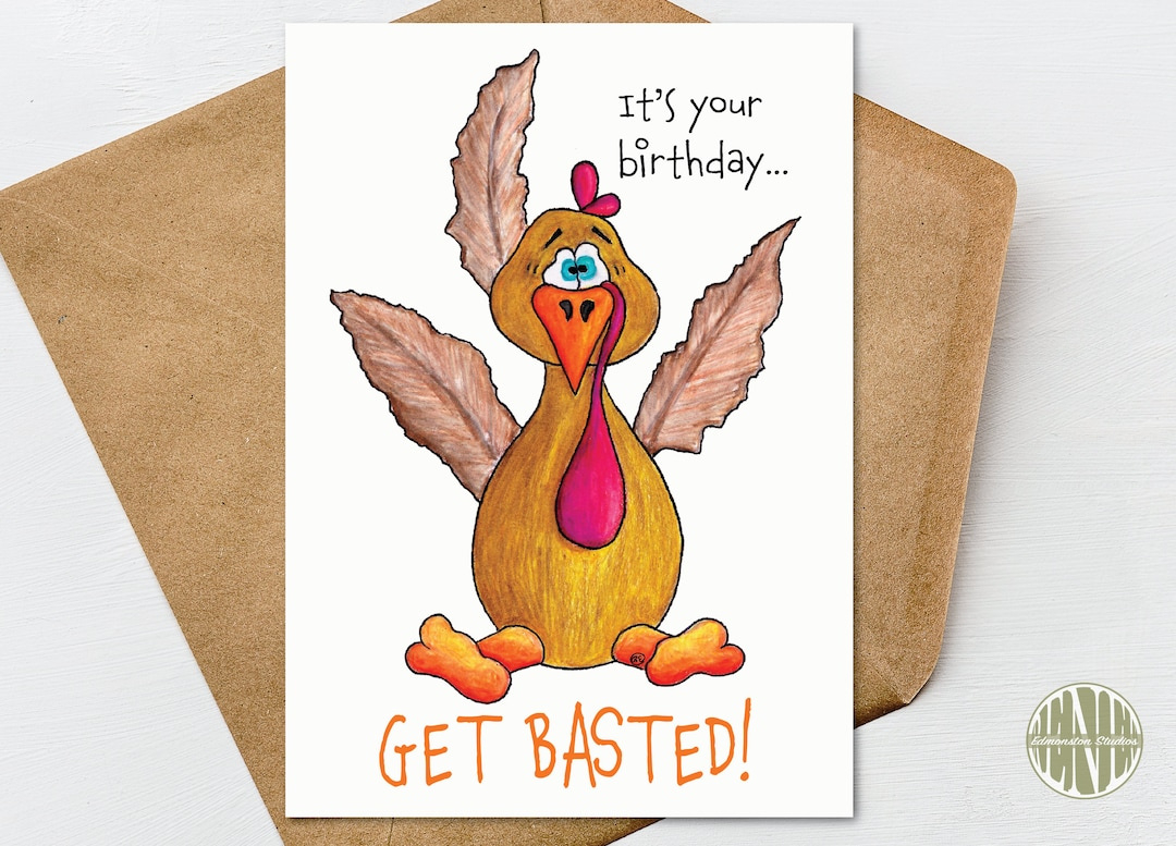 Thanksgiving Birthday Card, Turkey, Funny Greeting Card, Cute within Thanksgiving Birthday Cards