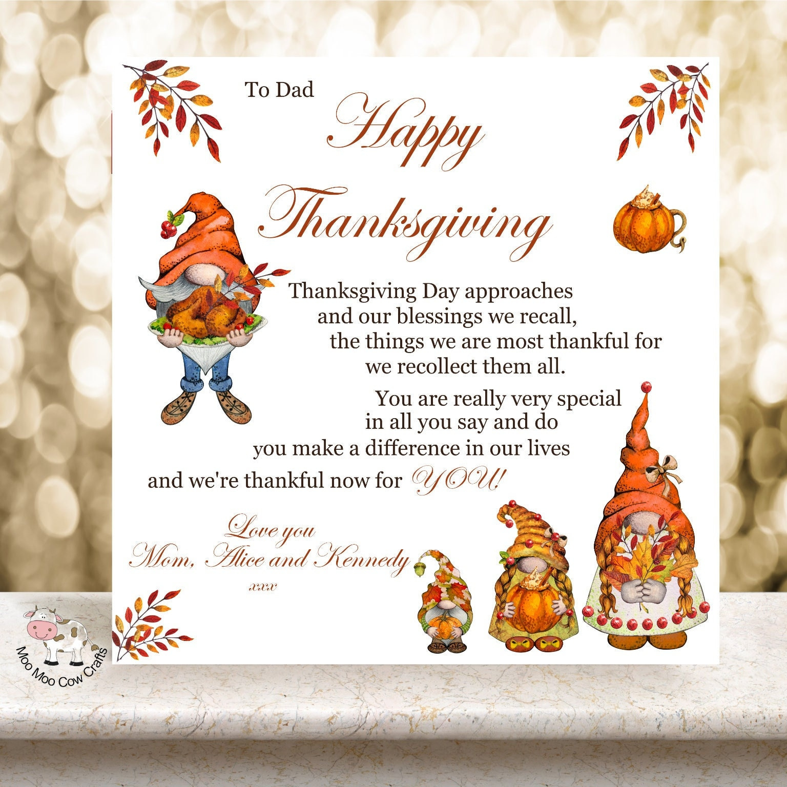 Thanksgiving Card For Dad, Mom, Grandma, Granddad, Family, Friend within Saying For Thanksgiving Cards