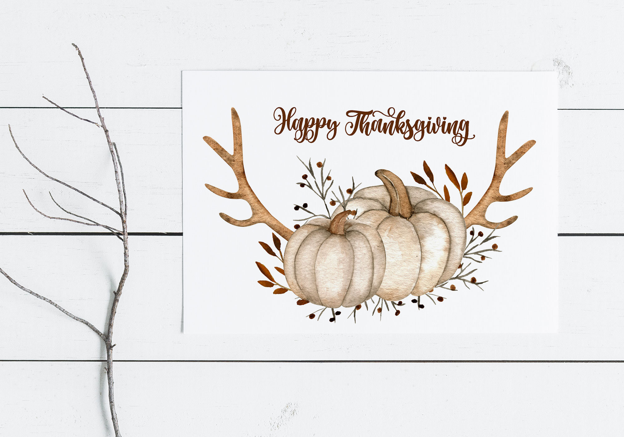 Thanksgiving Card Printable. Watercolor Pumpkins, Antlers Card Diy with Thanksgiving Cards Drawings