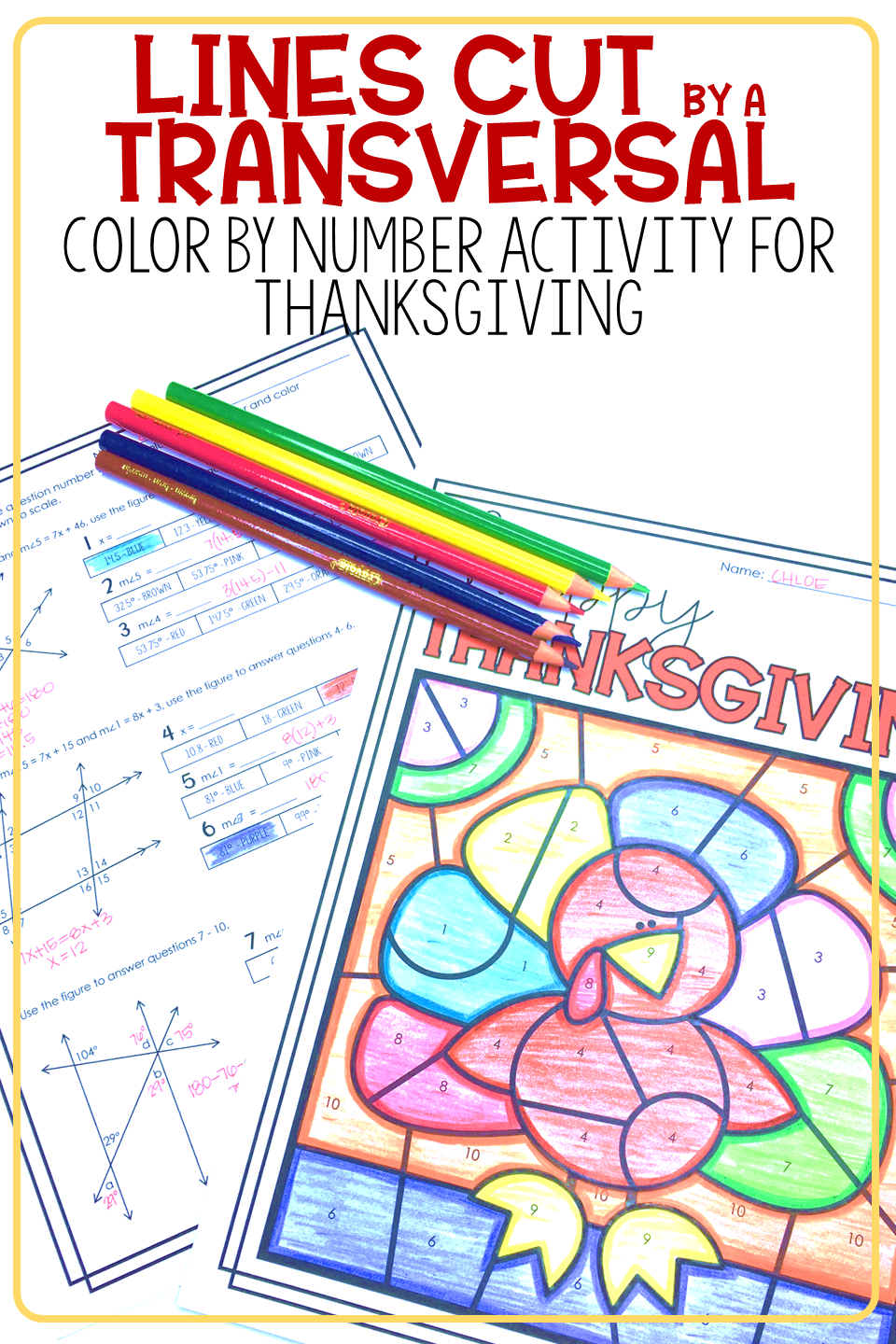 Thanksgiving Colornumber Activity - Lines Cuta Transversal throughout Thanksgiving Geometry Worksheet