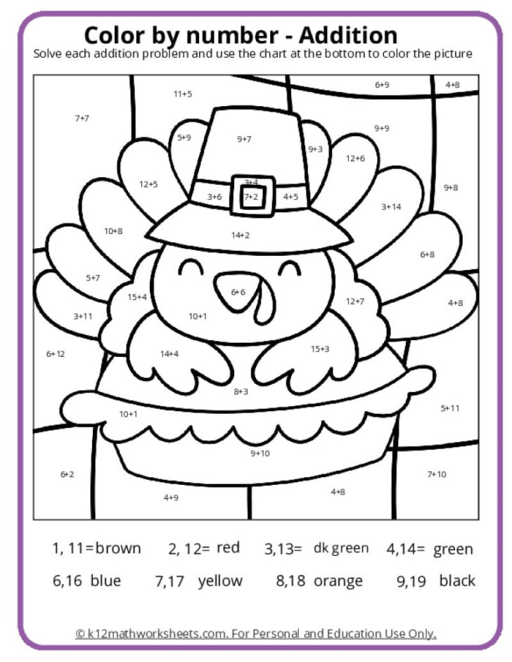 Thanksgiving Color By Number Worksheets