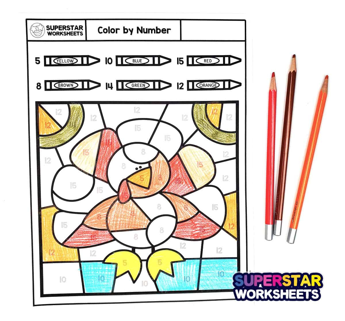 Thanksgiving Colornumber - Superstar Worksheets within Free Printable Thanksgiving Multiplication Color By Number