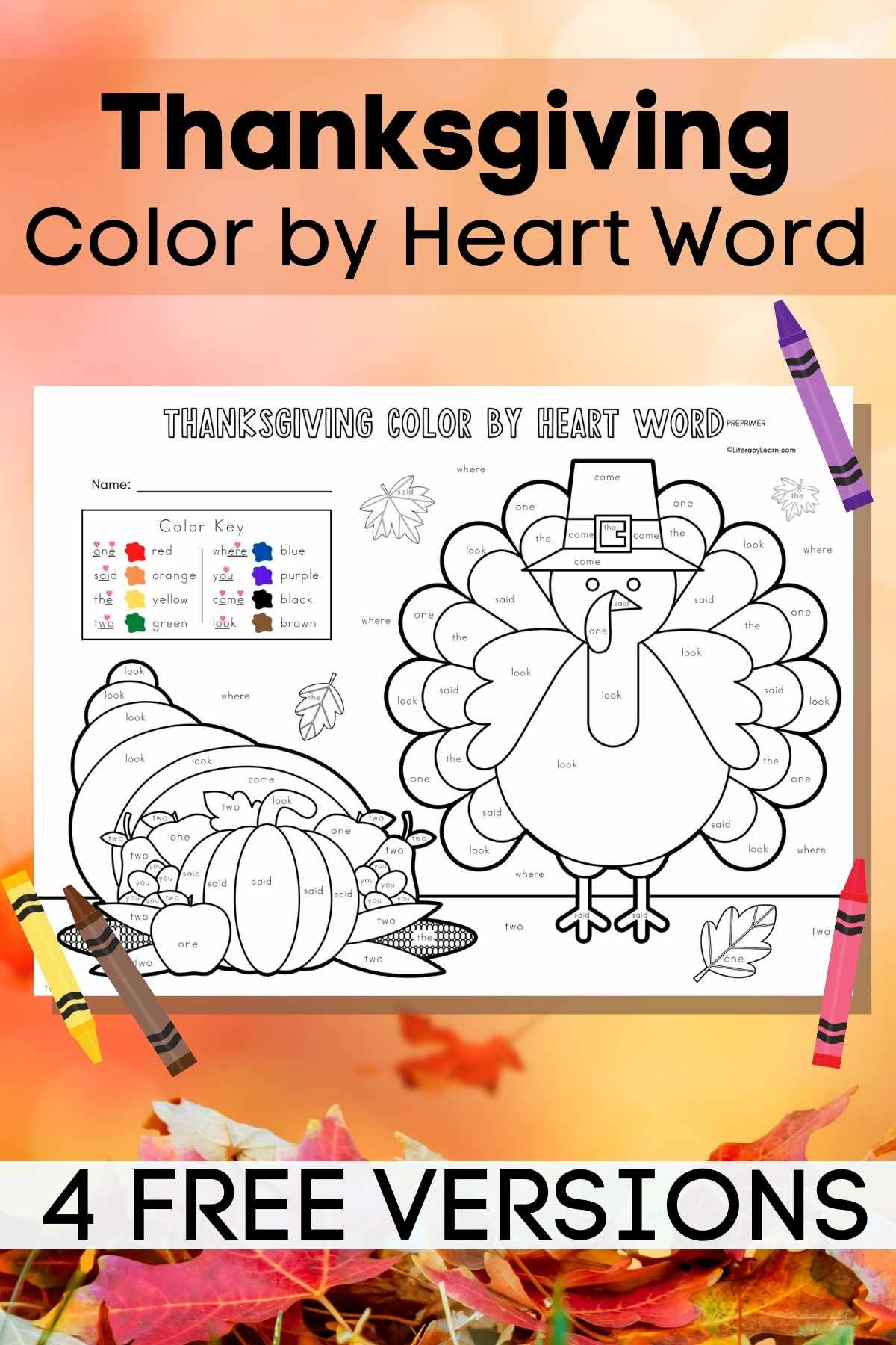 Thanksgiving Colorsight Word Printables - Literacy Learn intended for Thanksgiving Sight Word Worksheets