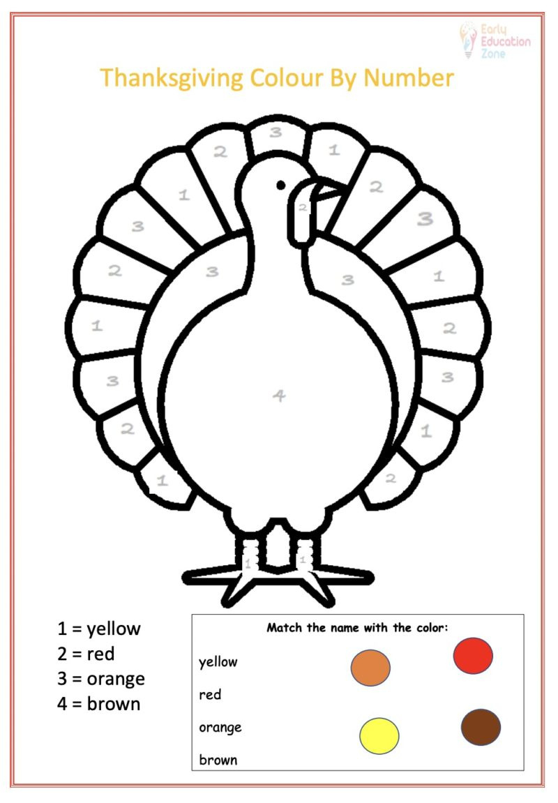 Thanksgiving Colournumber Turkey | Early Education Zone pertaining to Thanksgiving Turkey Worksheets