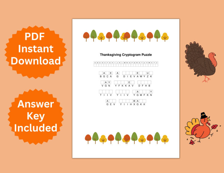 Thanksgiving Cryptogram Worksheet