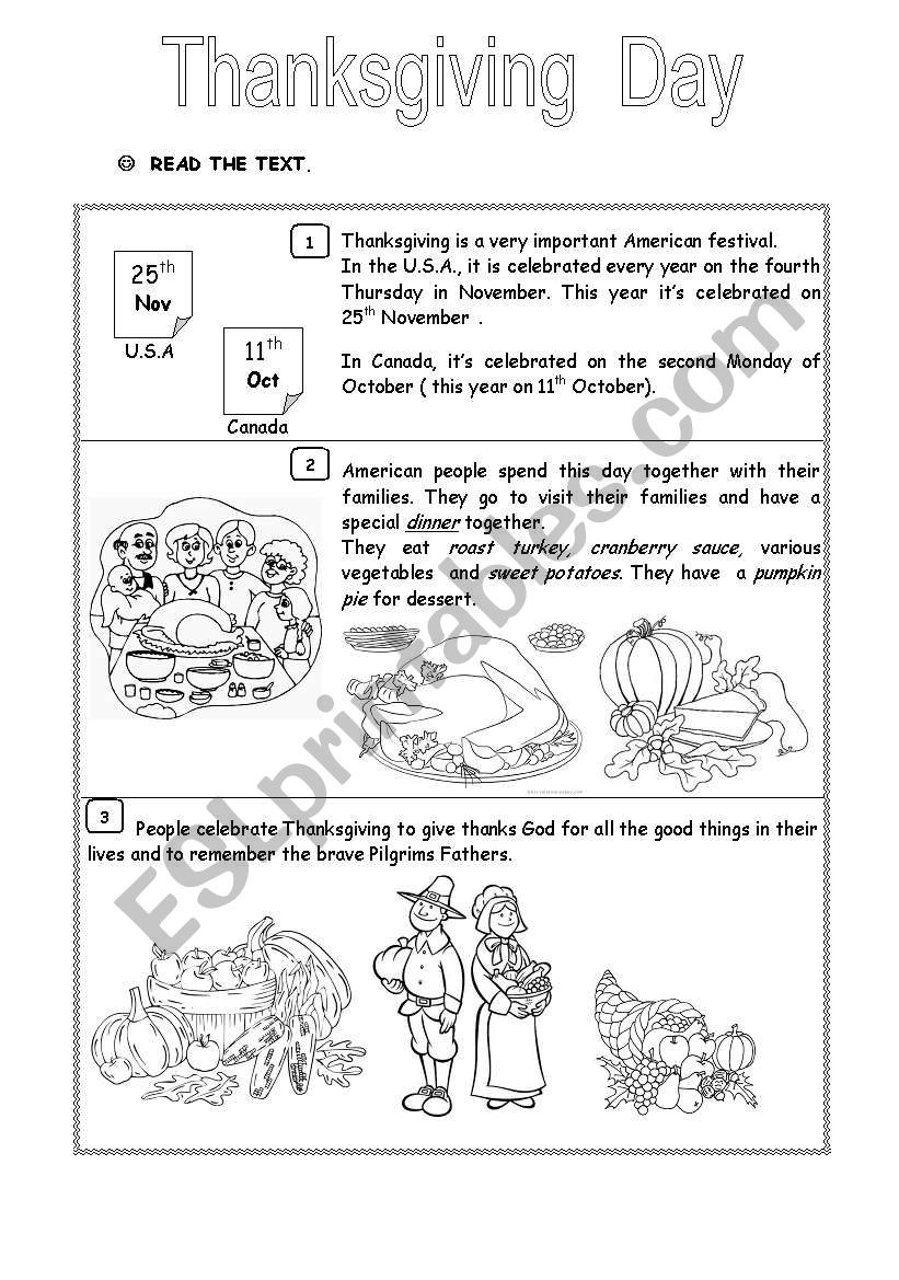 Thanksgiving Day - Esl Worksheetdorarena throughout Thanksgiving A Day Of Thanks Worksheet Answers