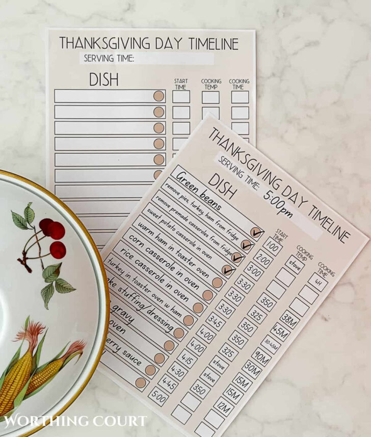 Thanksgiving Timeline Worksheet