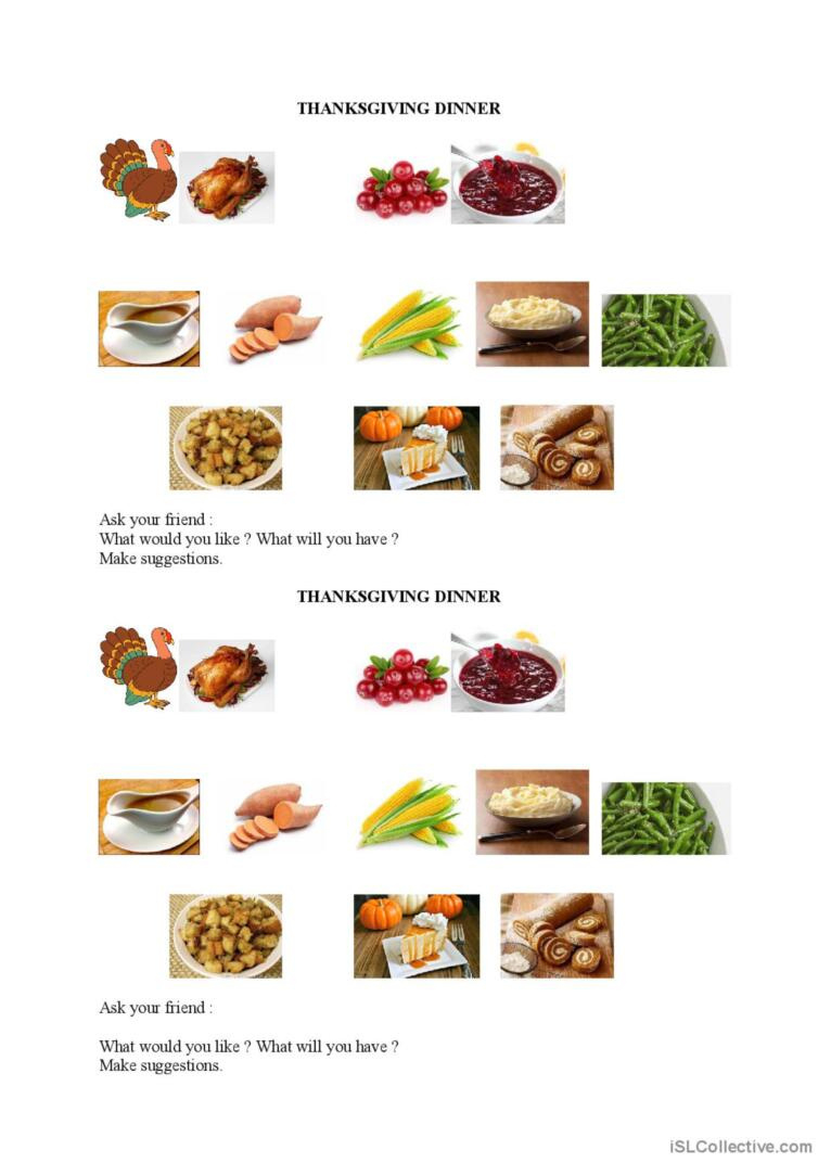 Thanksgiving Dinner Discussion Start…: English Esl Worksheets Pdf in Thanksgiving Meal Worksheet