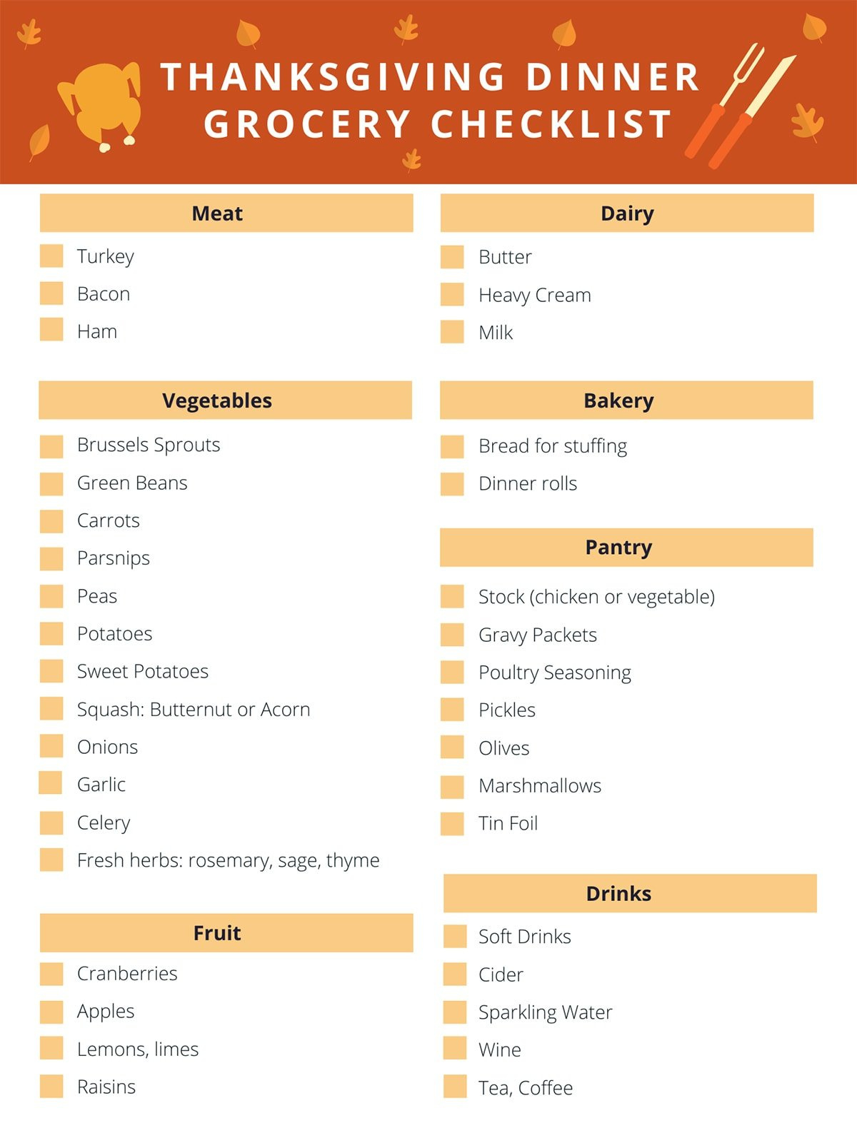 Thanksgiving Dinner Grocery Checklist - A Pretty Life In The Suburbs for Thanksgiving Dinner Shopping List Printable