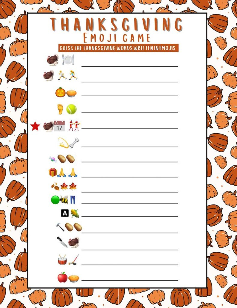 Thanksgiving Emoji Pictionary Game Free Printable - Originalmom intended for Thanksgiving Emoji Game Free Printable