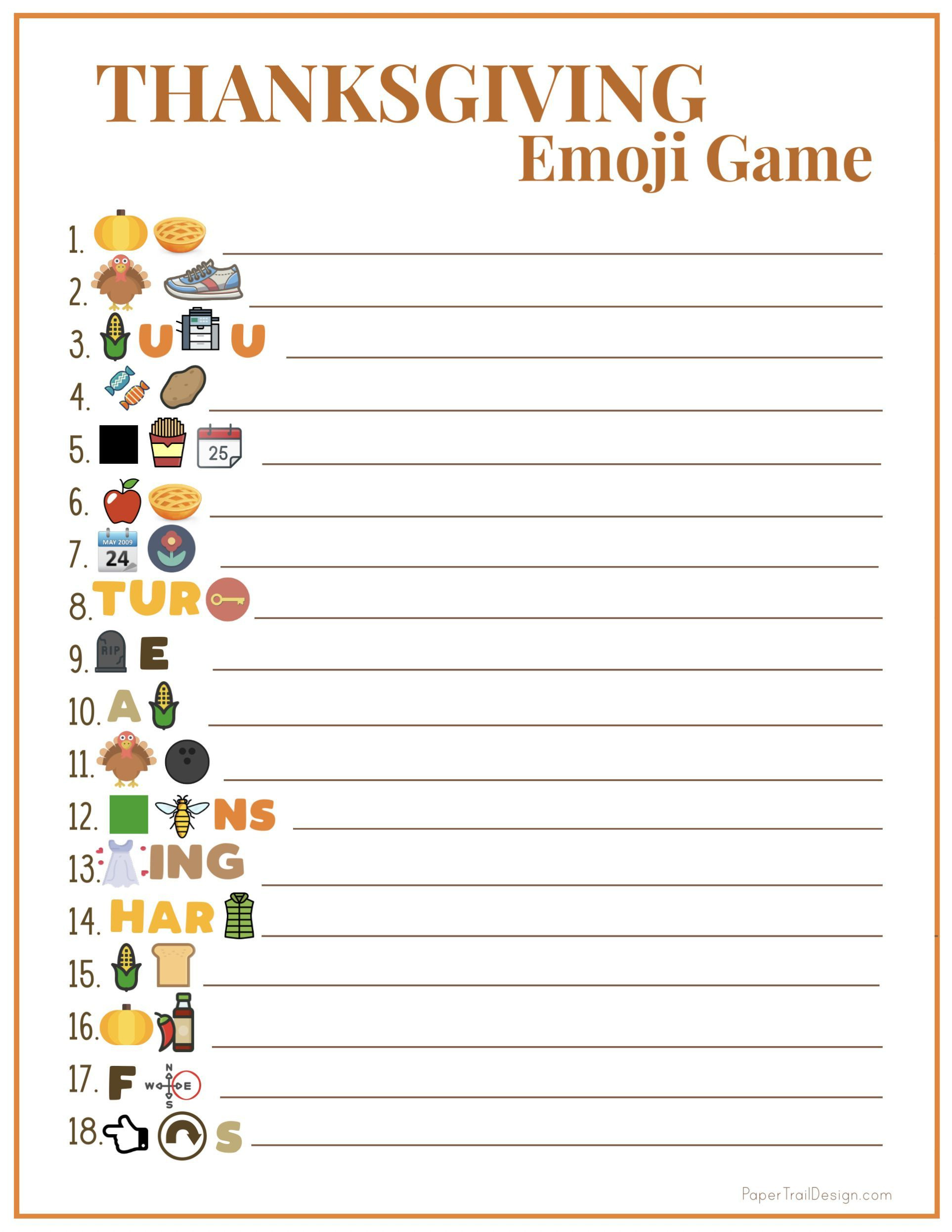 Thanksgiving Emoji Pictionary With Answers | Paper Trail Design regarding Thanksgiving Emoji Game Free Printable