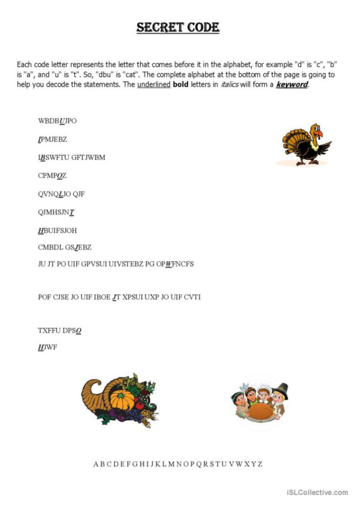 Thanksgiving Secret Code Worksheets