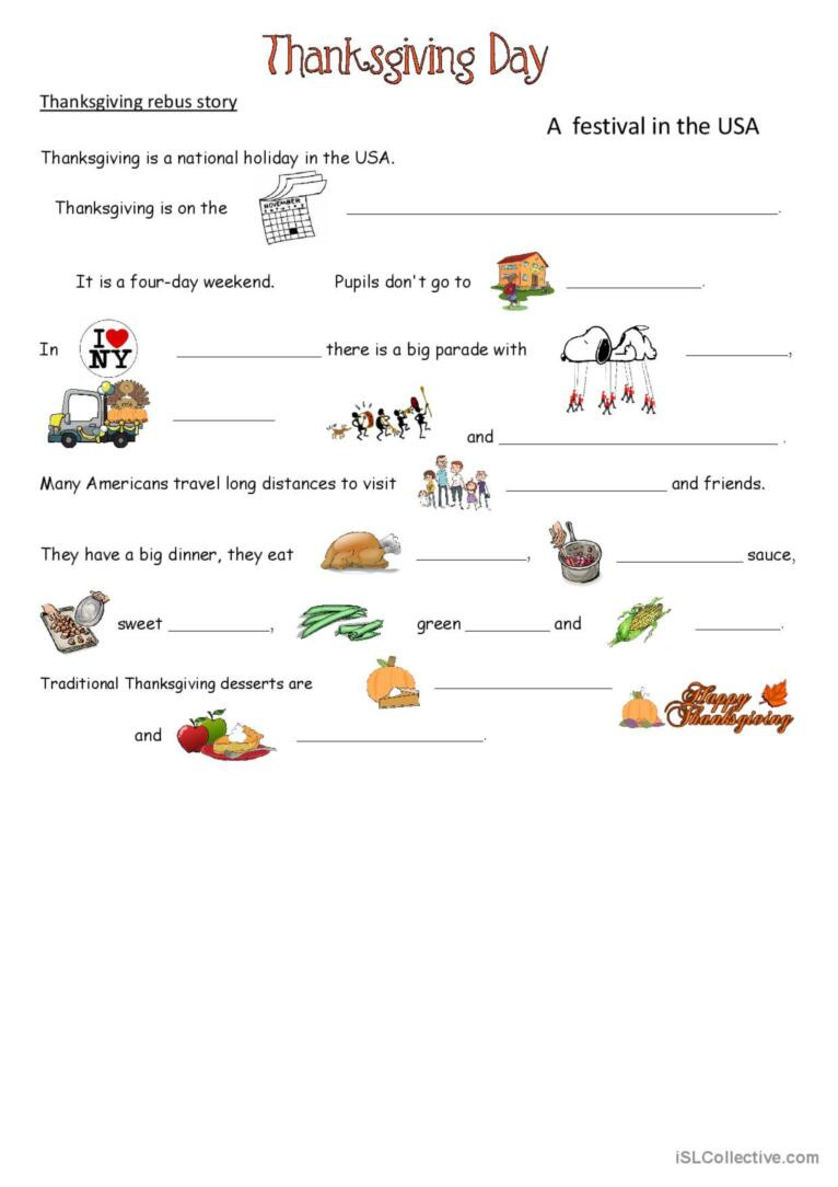 Thanksgiving: English Esl Worksheets Pdf &amp;amp; Doc throughout Thanksgiving Esl Worksheets