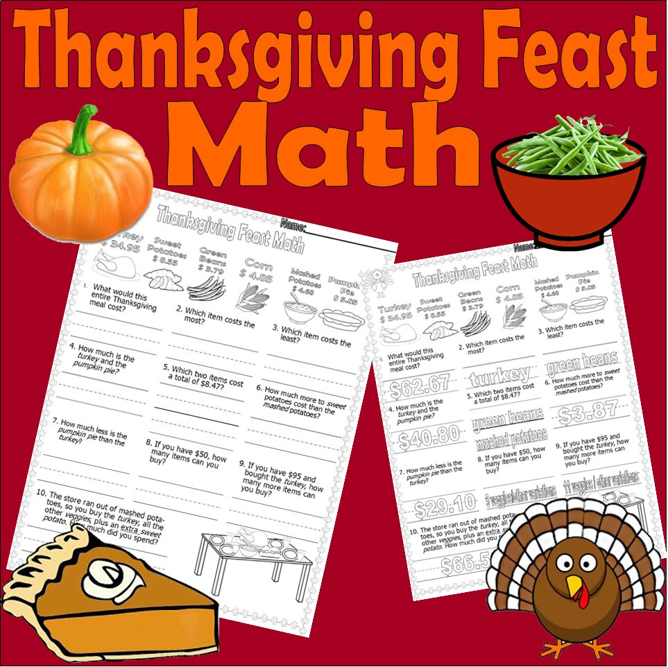 Thanksgiving Feast Counting Money Math Worksheet Word Problems within Thanksgiving Money Math Worksheets