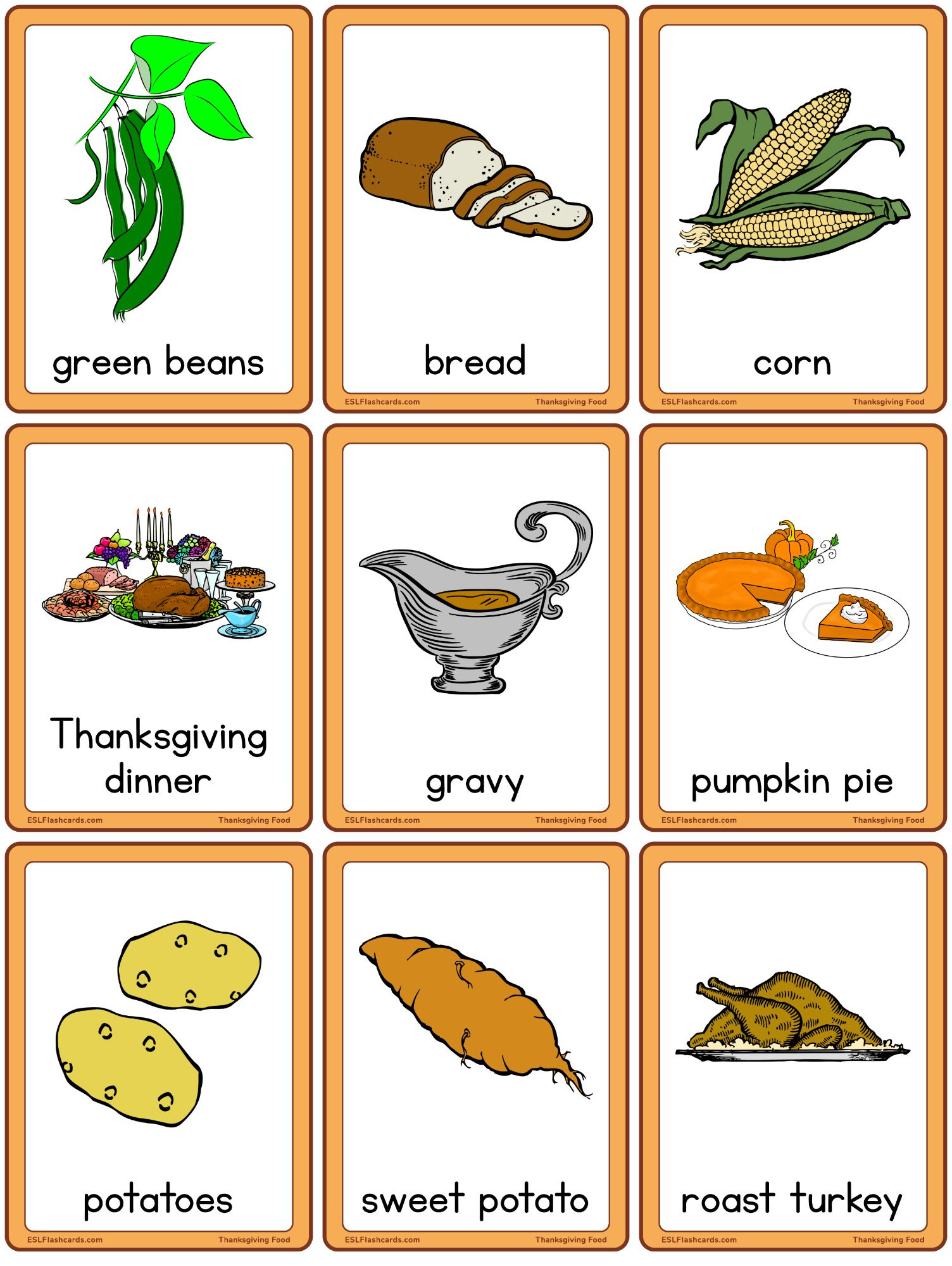 Thanksgiving Food – Esl Flashcards for Thanksgiving Food Cards