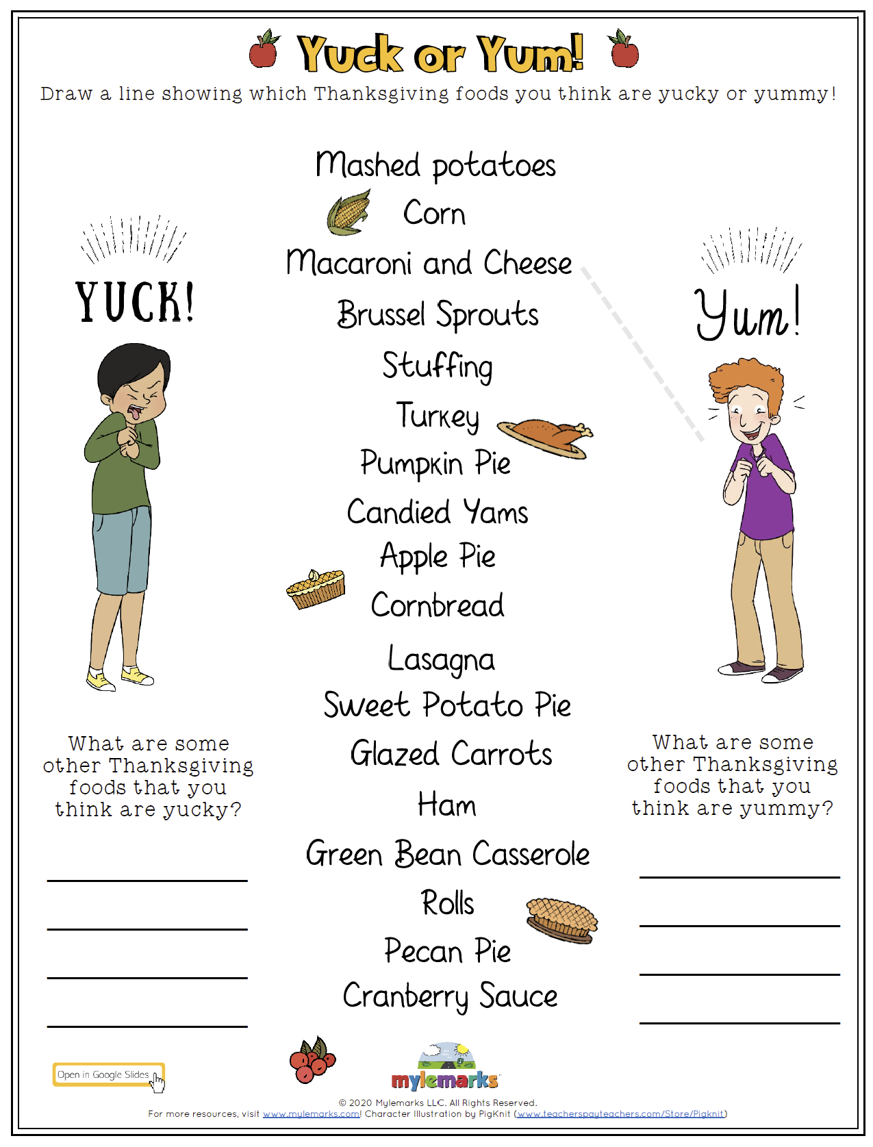 Thanksgiving Foods Yuck Or Yum! (Gs) pertaining to Thanksgiving Food Worksheet