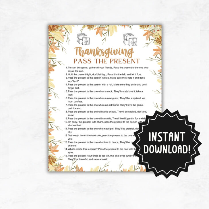 Thanksgiving Pass The Present Game Free Printable