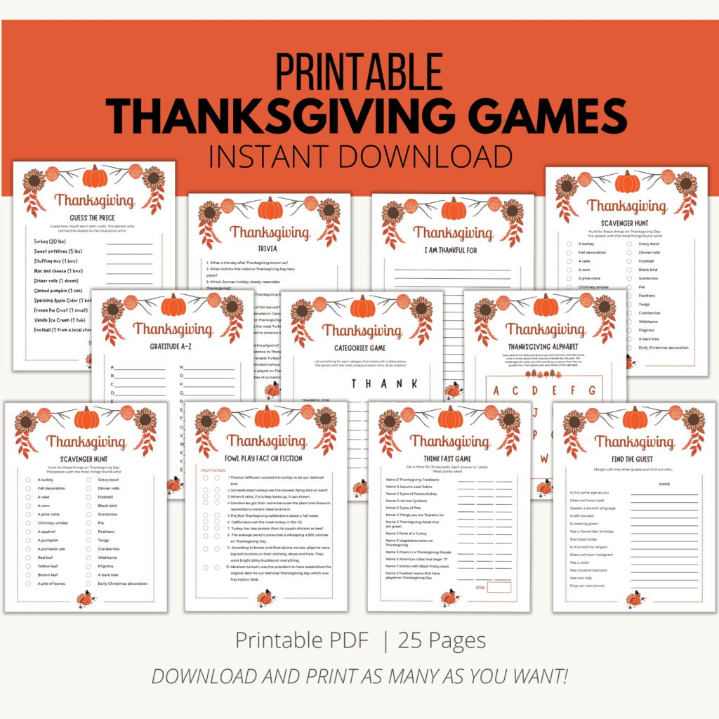 Thanksgiving Games Printable {Downloadable Pdf} in Free Printable Thanksgiving Games For Adults