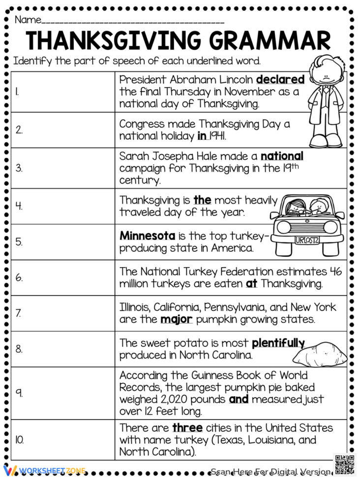 Thanksgiving Grammar Worksheets