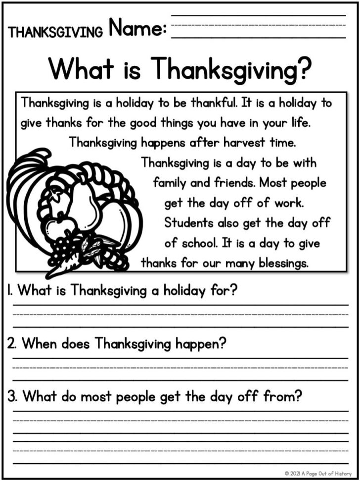 Thanksgiving Reading Comprehension Worksheets