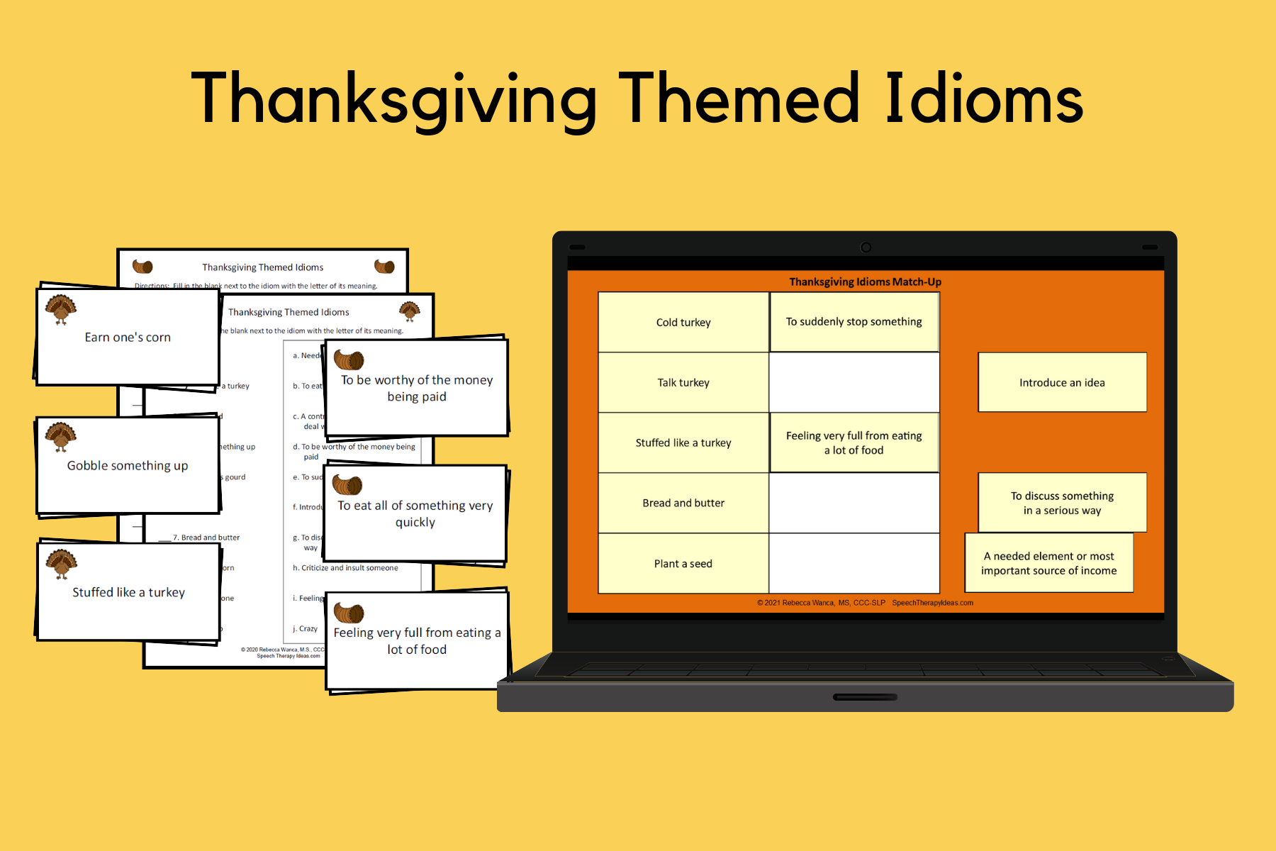 Thanksgiving Idiom Cards And Worksheets | Speech Therapy Ideas for Thanksgiving Idioms Worksheet