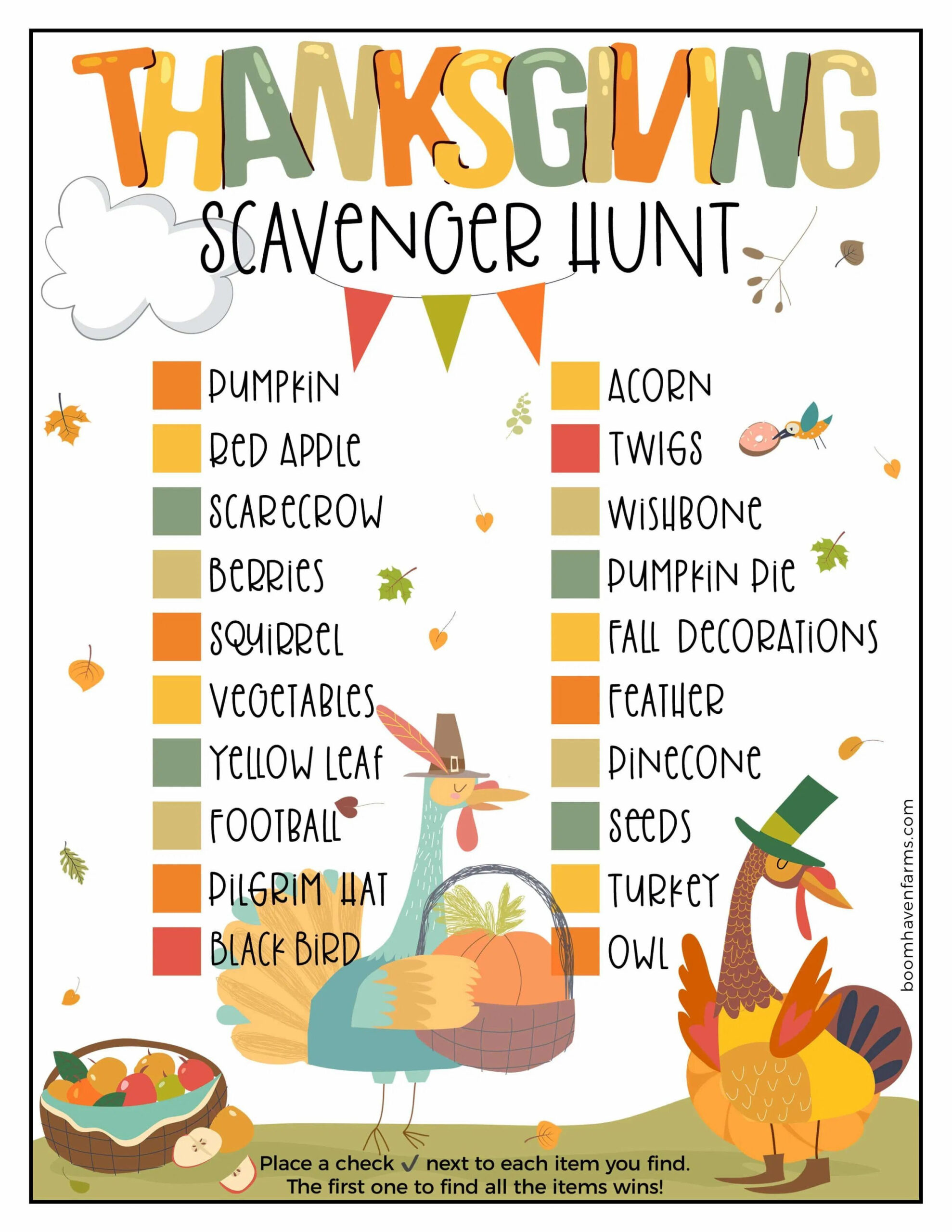 Thanksgiving Kids Scavenger Hunt (Free Printable!) for Free Printable Thanksgiving Scavenger Hunt