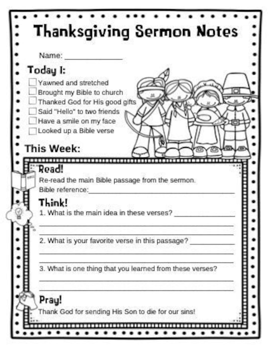 Thanksgiving Kids Sermon Notes, Fall Harvest Bible Study, Kids in Thanksgiving Bible Worksheets