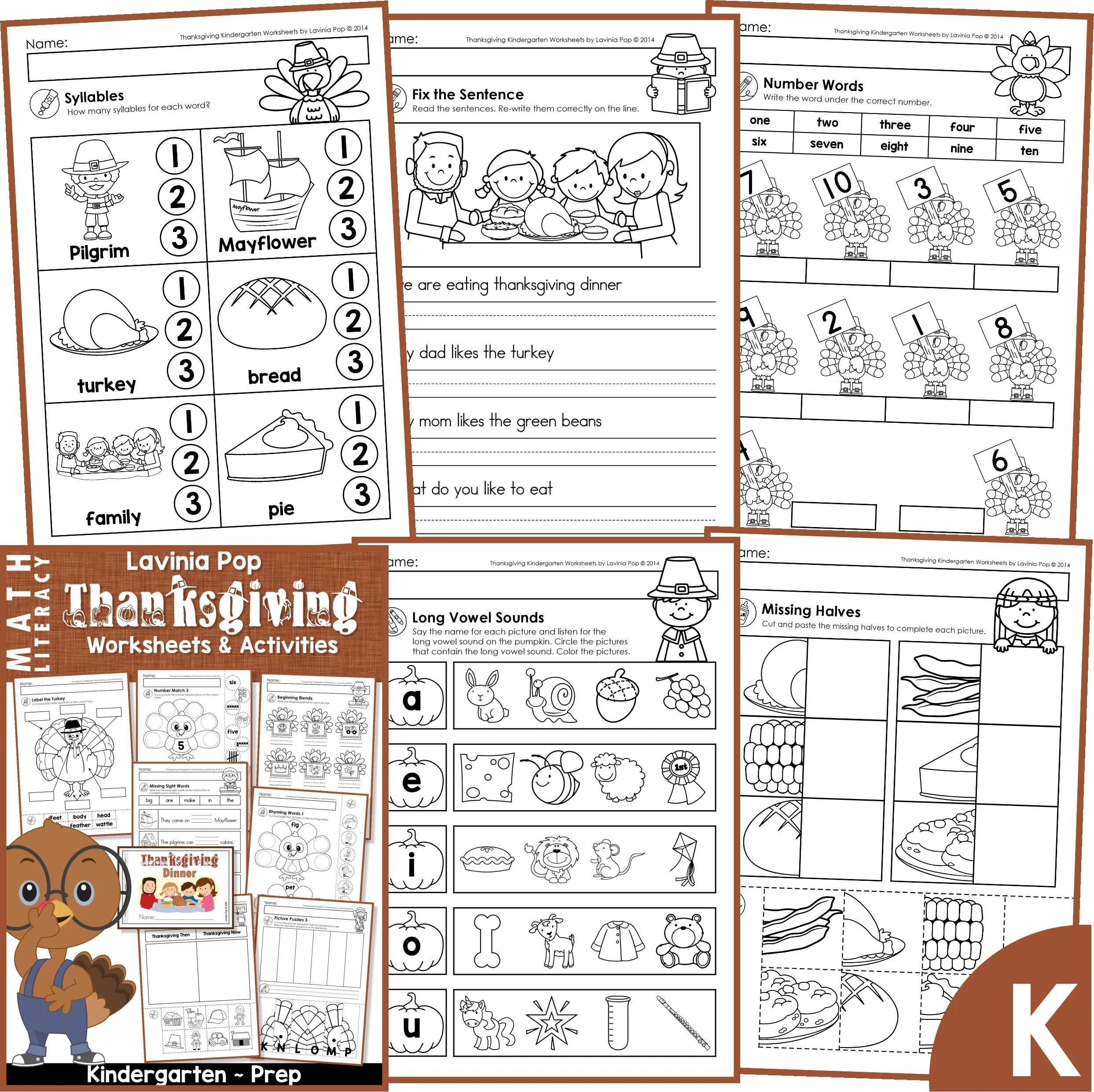 Thanksgiving Kindergarten Worksheets And Activities No Prep regarding Thanksgiving Then And Now Worksheet