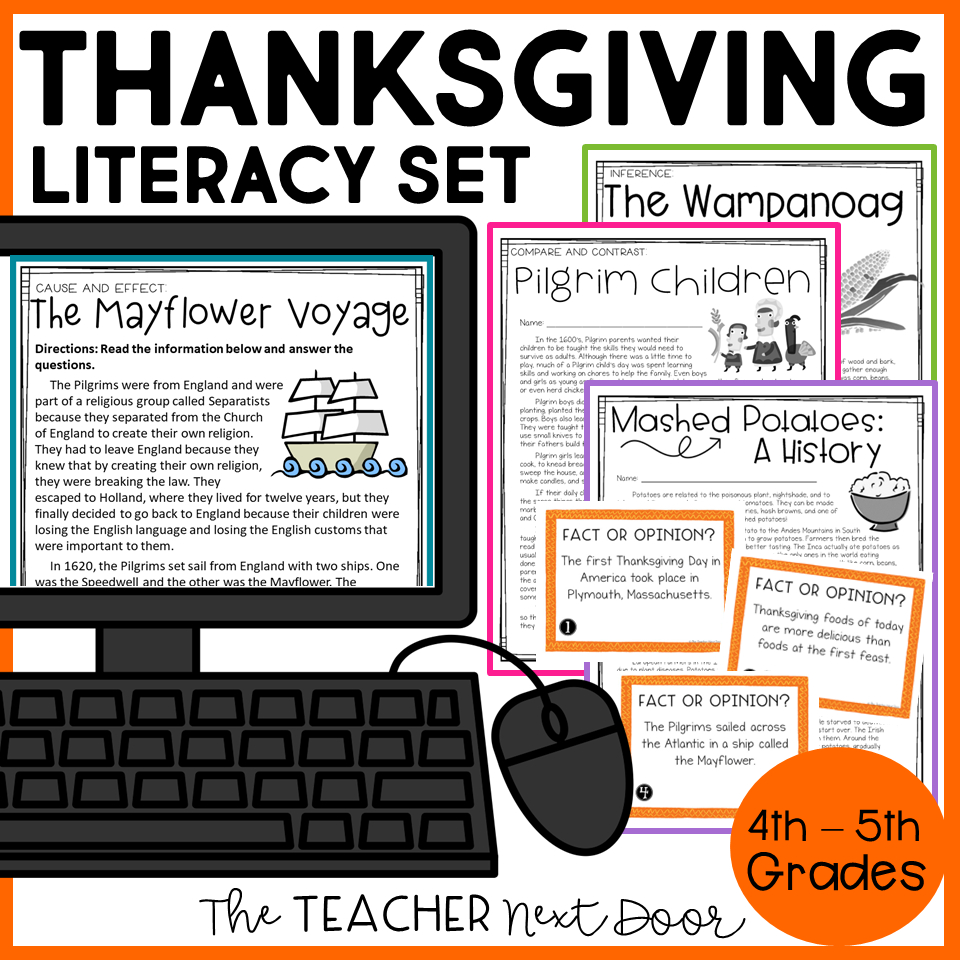 Thanksgiving Literacy Unit Print And Digital - The Teacher Next Door intended for Thanksgiving Figurative Language Worksheet Answer Key