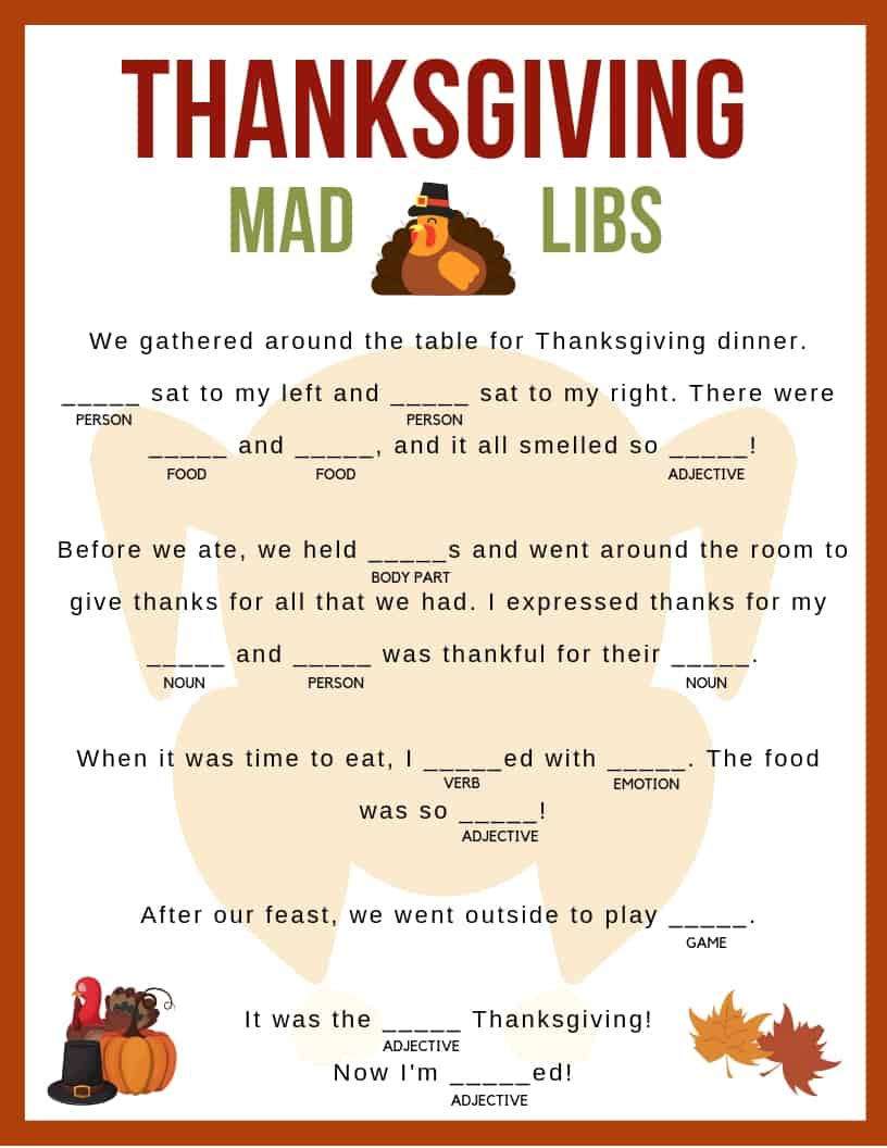 Thanksgiving Mad Libs - Jac Of All Things throughout Printable Mad Libs For Thanksgiving