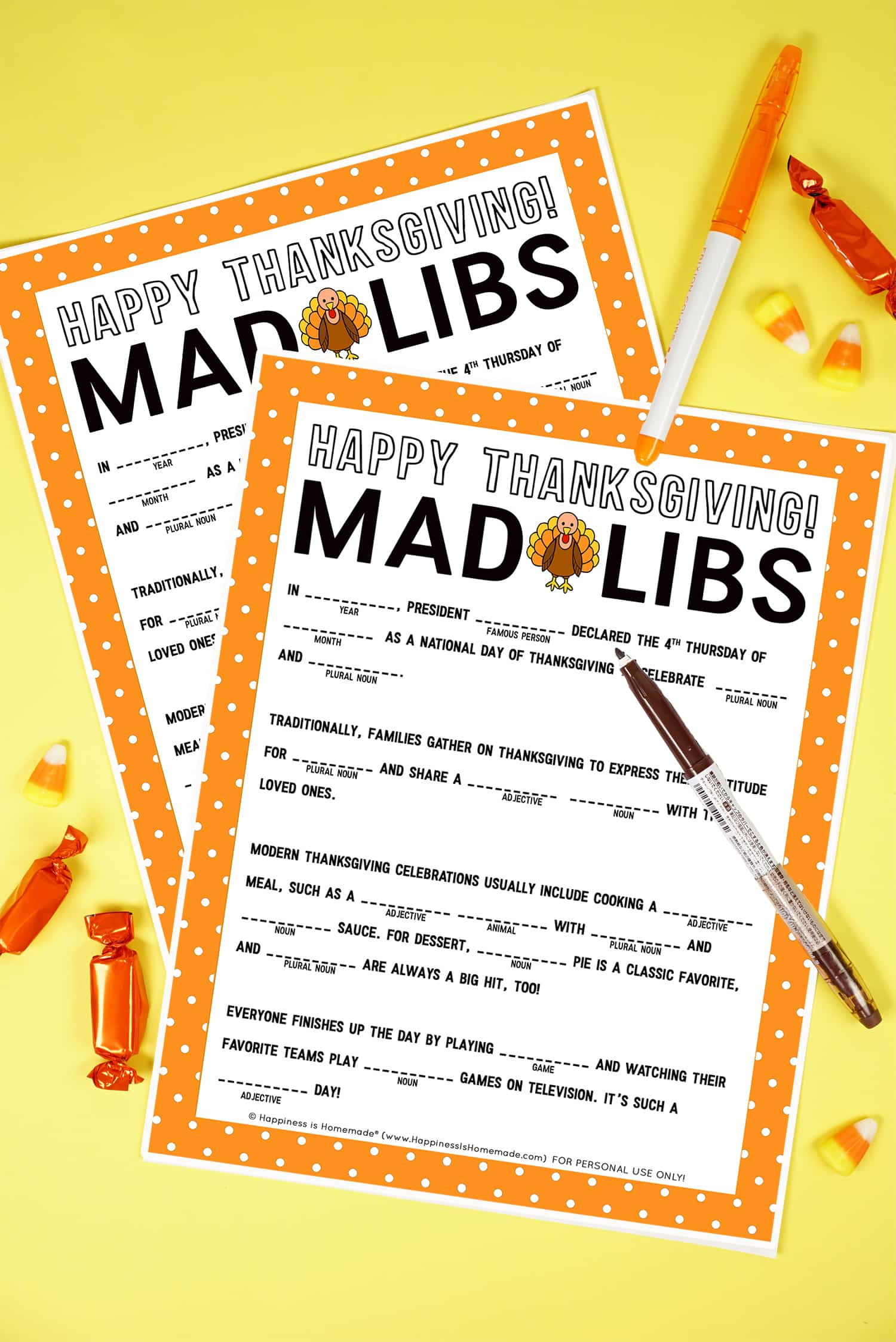 Thanksgiving Mad Libs Printable Game - Happiness Is Homemade in Free Thanksgiving Mad Libs Printables