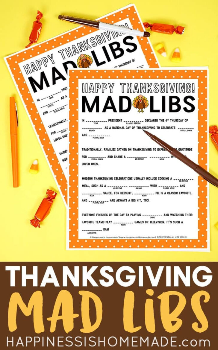 Thanksgiving Mad Lib Printables Free