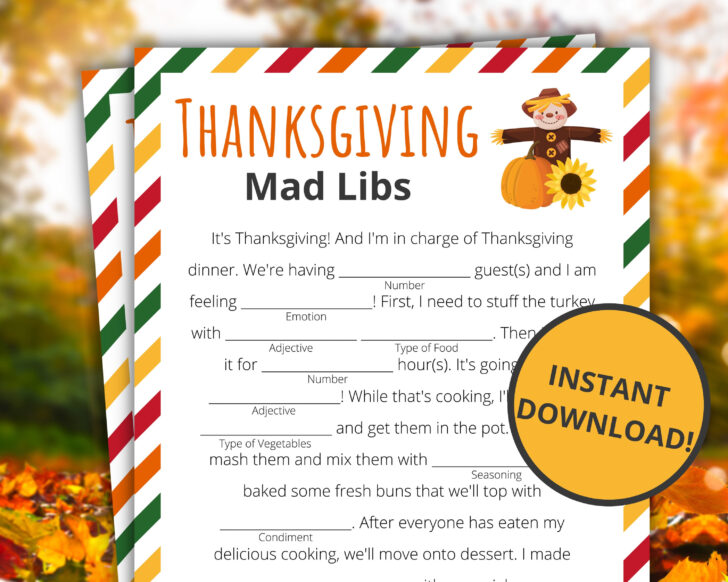 Printable Thanksgiving Mad Libs